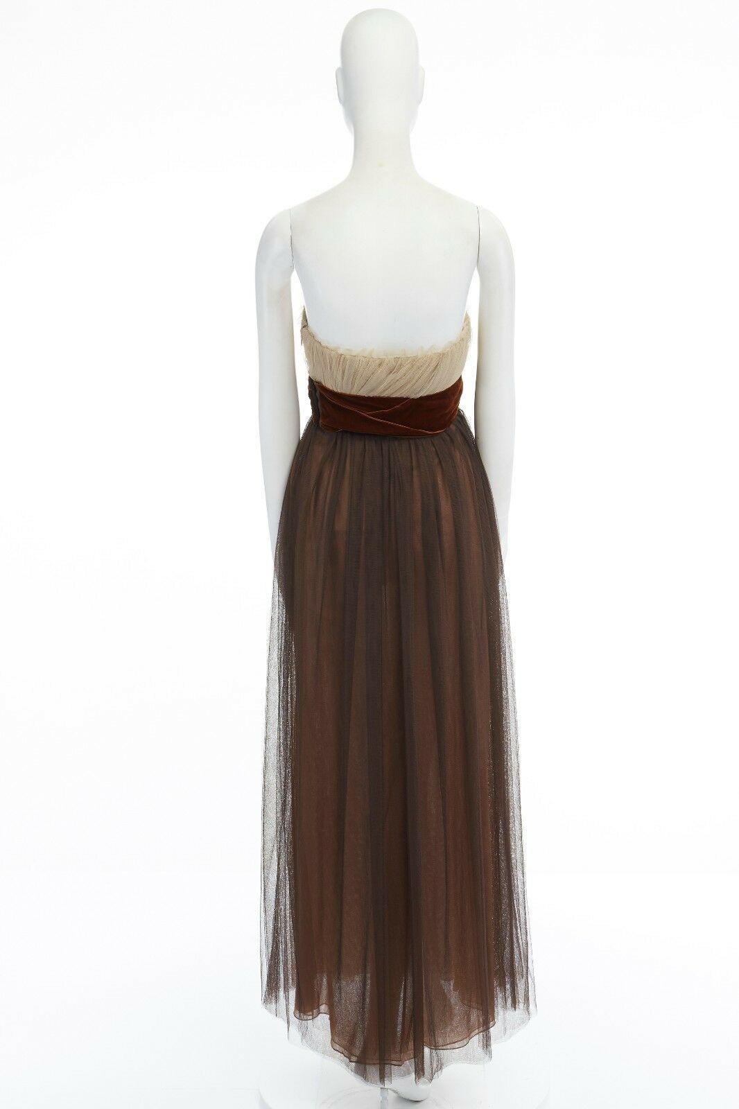 Black VERA WANG beige tulle velvet bow brown tulle bustier gown dress US0 XS