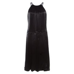 Vera Wang Black Embellished Satin Bod Detail Sleeveless Dress M