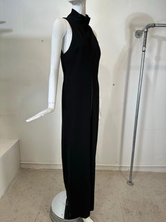 Vera Wang Black Knit Jersey Racer Shoulder Zipper Front Fitted Maxi Dress
