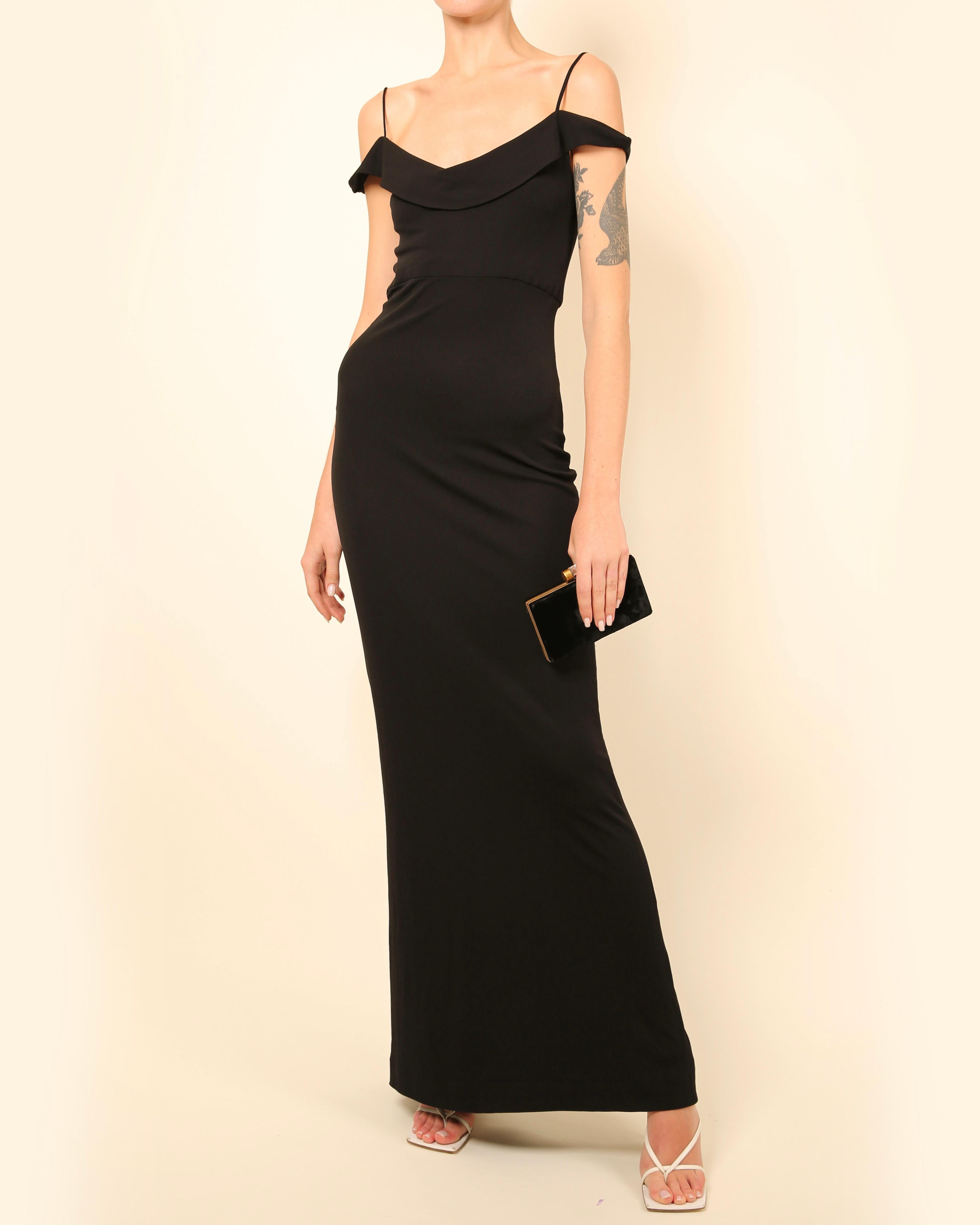 Black Vera Wang black off the shoulder fitted floor length maxi dress gown For Sale
