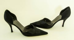 Vera Wang Black Satin Pointed Toe Pumps US 6 M