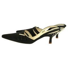 Vera Wang Black Satin Slingbacks with Rhinestones Size US 6