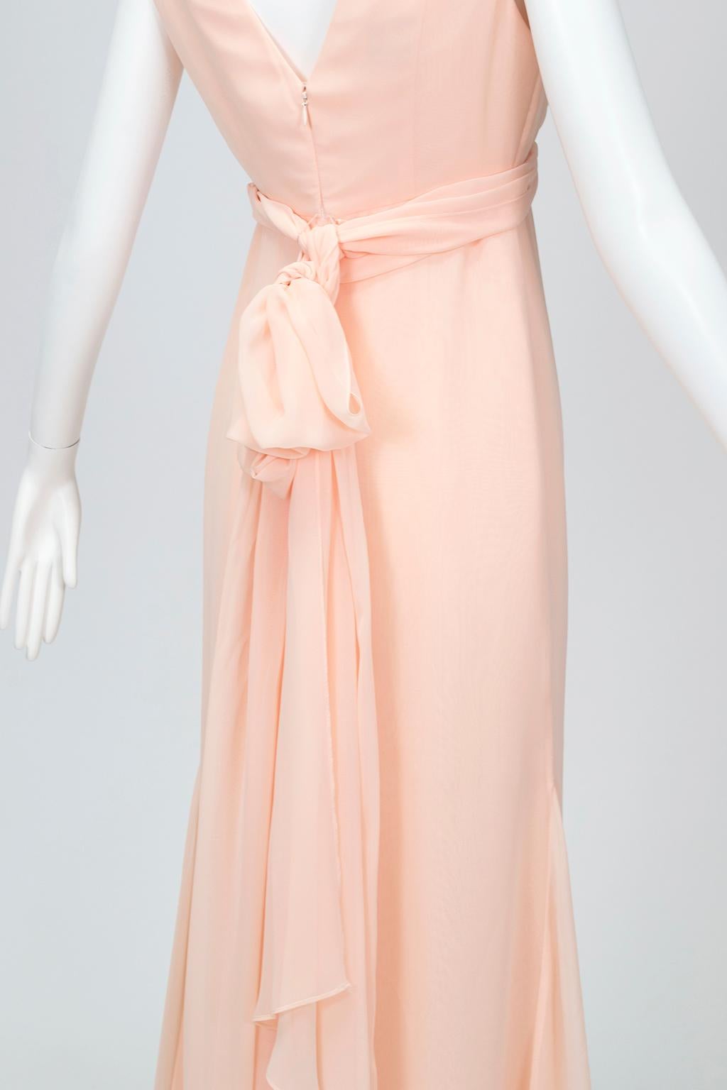 Vera Wang Blush Neoclassical Delphos Column Gown with Trailing Ties – S, 2008 For Sale 3