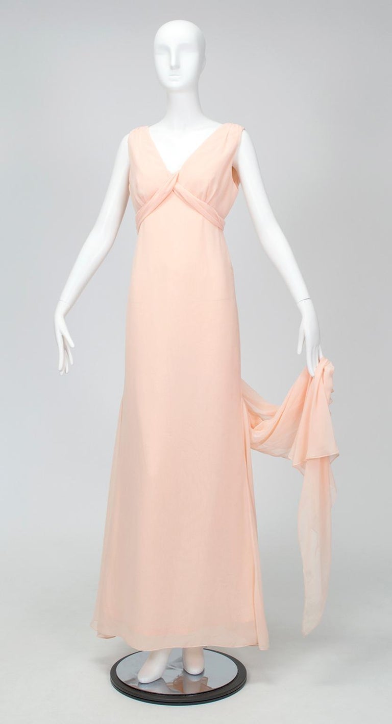 Vera Wang Blush Neoclassical Delphos Column Gown with Trailing Ties  S,  2008 For Sale at 1stDibs | grey evening dress, size 26 evening dresses,  trumpet wedding dresses