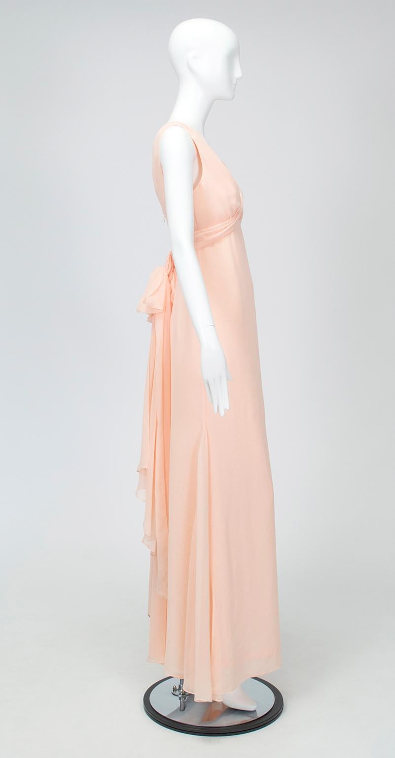 Vera Wang Blush Neoclassical Delphos Column Gown with Trailing Ties - S, 2008 Excellent état - En vente à Tucson, AZ