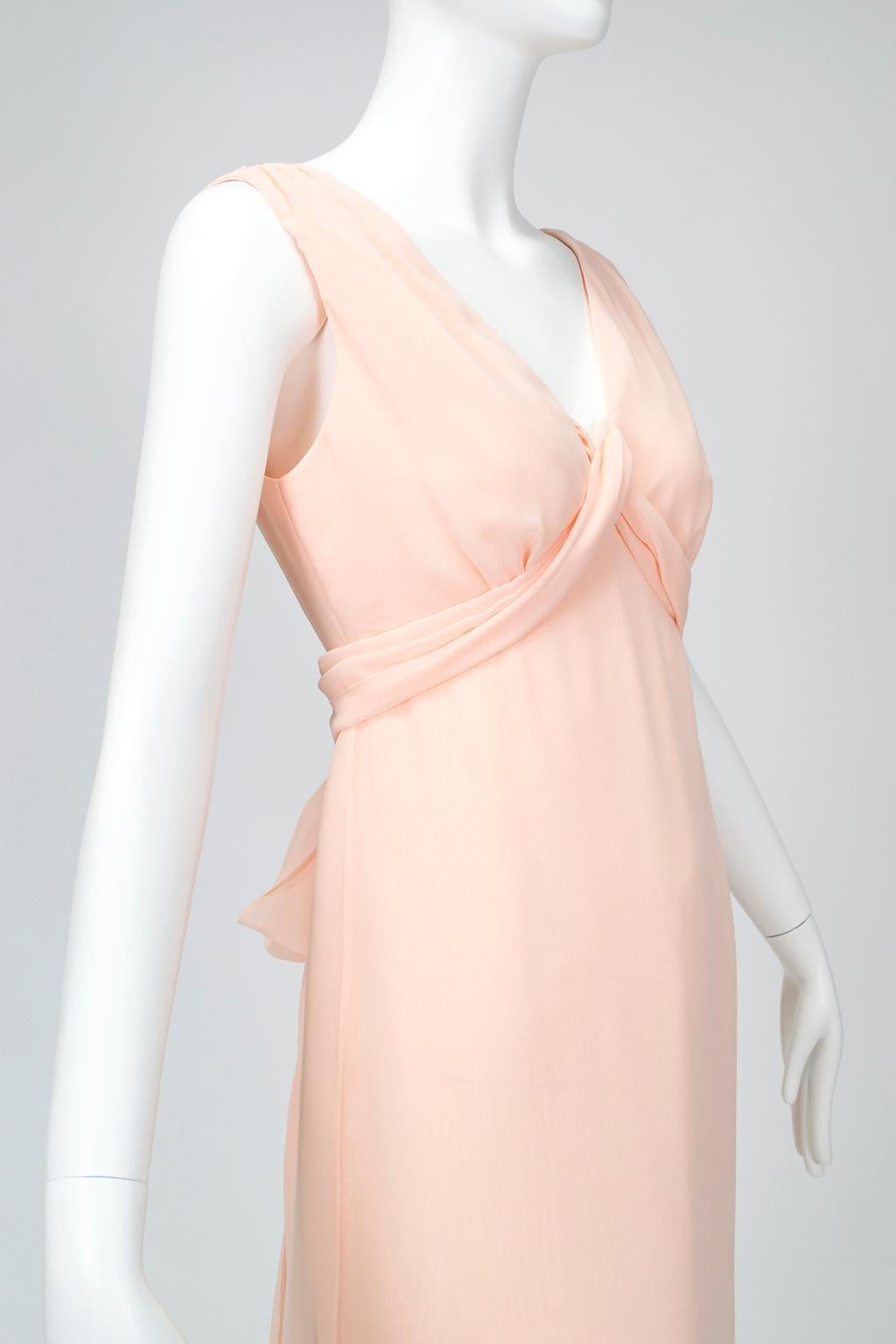 Women's Vera Wang Blush Neoclassical Delphos Column Gown with Trailing Ties – S, 2008 For Sale