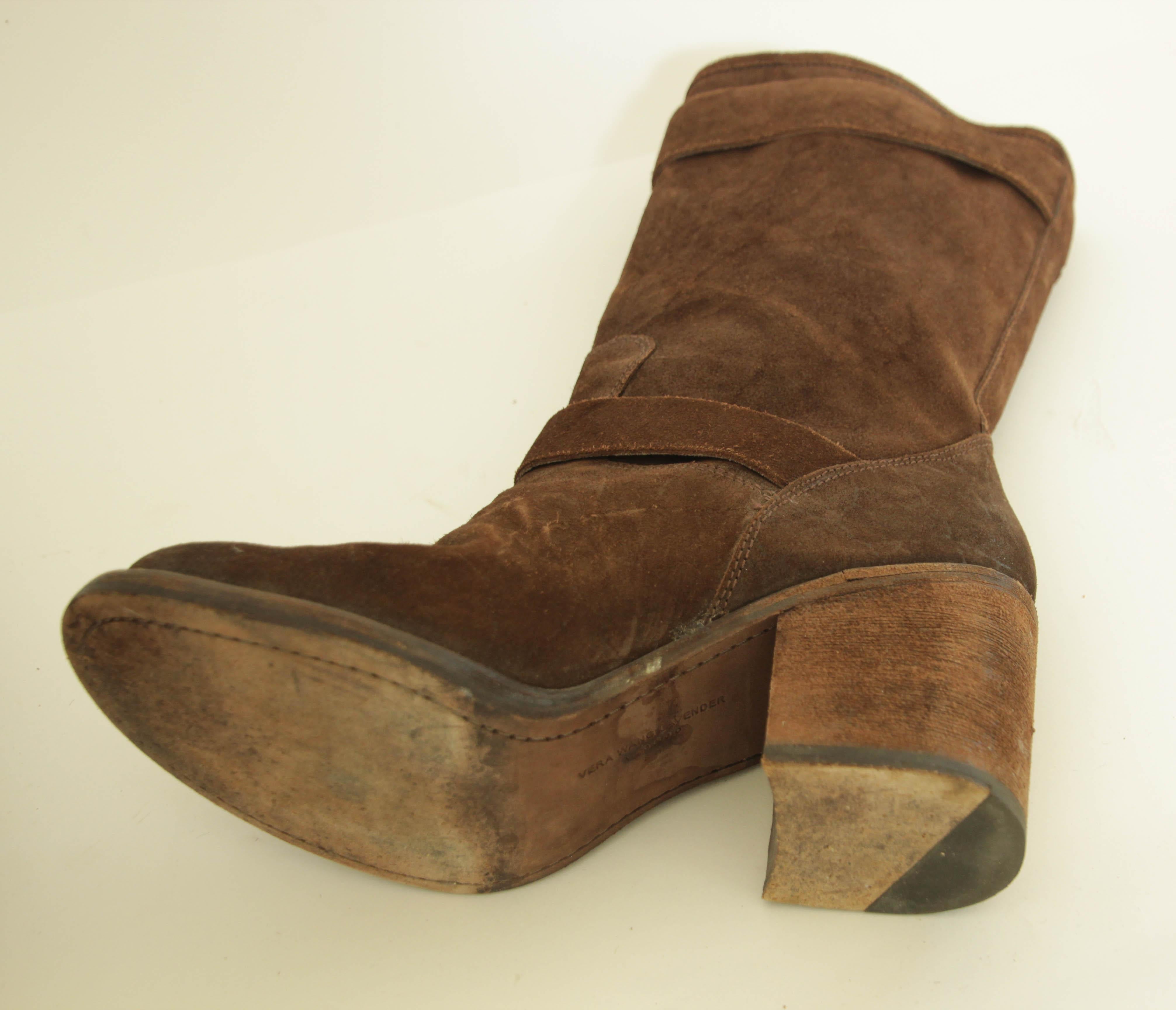 Vera Wang Boots Womens Brown Suede Belted Buckle Biker Block Heel 8.5 M For Sale 5