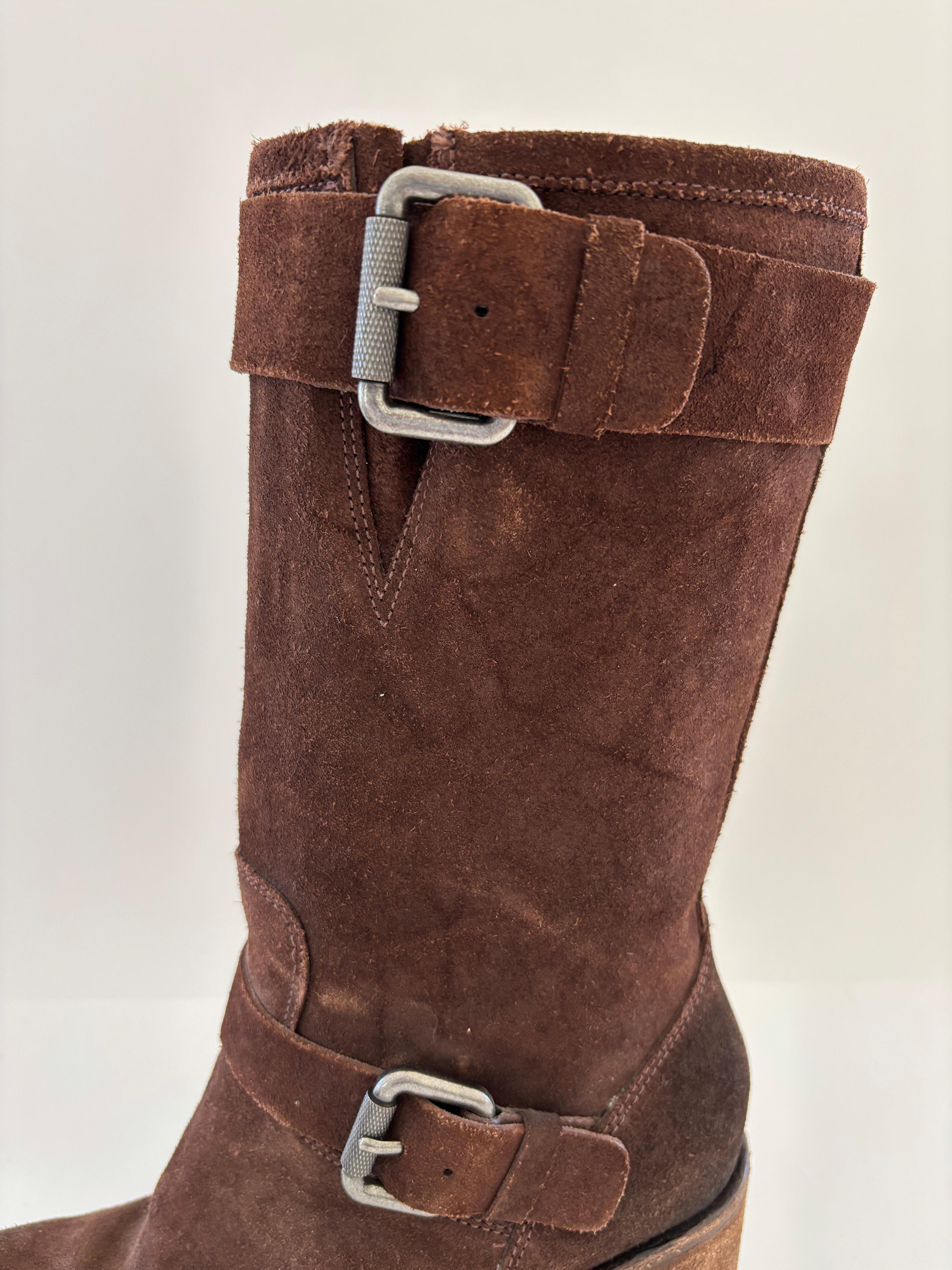 Vera Wang Boots Womens Brown Suede Belted Buckle Biker Block Heel 8.5 M For Sale 7