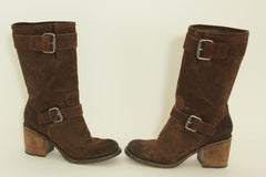 Vera Wang Boots Womens Brown Suede Belted Buckle Biker Block Heel 8.5 M