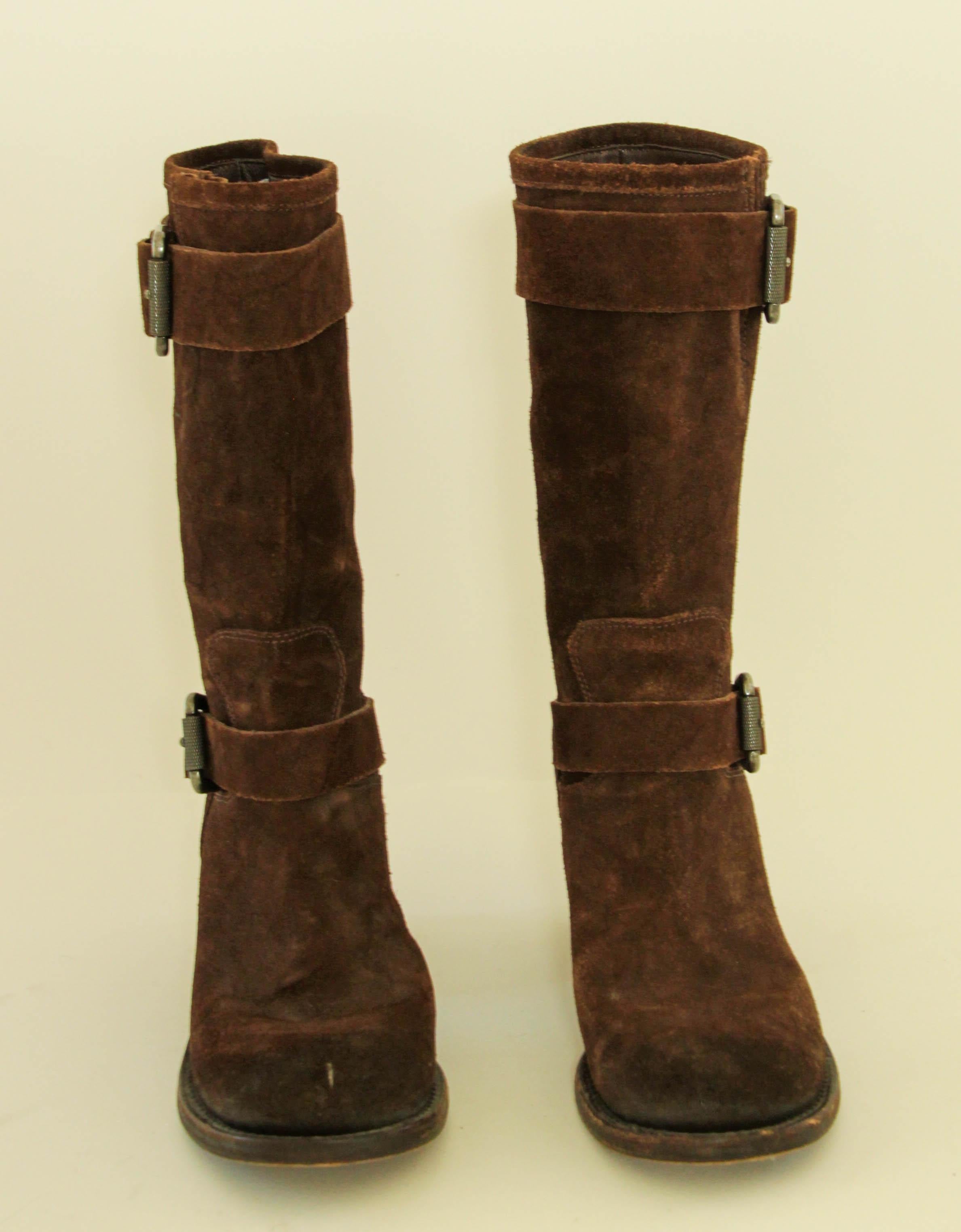 Vera Wang Boots Womens Brown Suede Belted Buckle Biker Block Heel 8.5 M For Sale 3