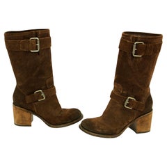 Vera Wang Boots Womens Brown Suede Belted Buckle Biker Block Heel 8.5 M