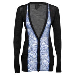 Vera Wang Collection Black and Blue Lace Trim Button Front Cardigan S