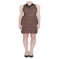Vera Wang Collection Vestido negro de encaje floral con cuello alto sin mangas S