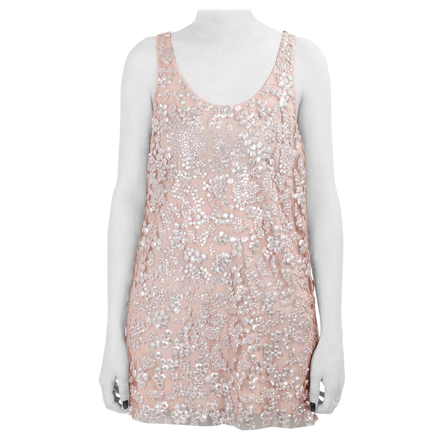 Vera Wang Collection Blush Pink Sequin Embellished Tulle Overlay Sleeveless Top 