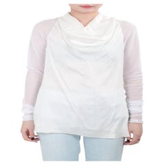 Vera Wang Kollektion Cremefarbene Bluse aus Seide und Satin mit Rundhalsausschnitt und Mesh-Ärmeln XS
