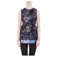 Vera Wang Kollektion Lurex Jacquard Floral Spitze Overlay ärmelloses Top M