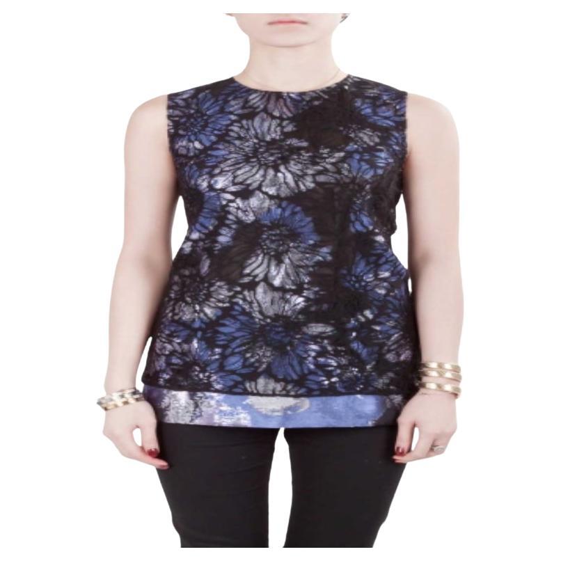 Vera Wang Kollektion Lurex Jacquard Floral Spitze Overlay ärmelloses Top M