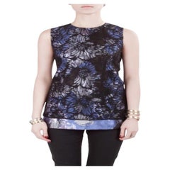 Vera Wang Collection Lurex Jacquard Floral Lace Overlay Sleeveless Top M
