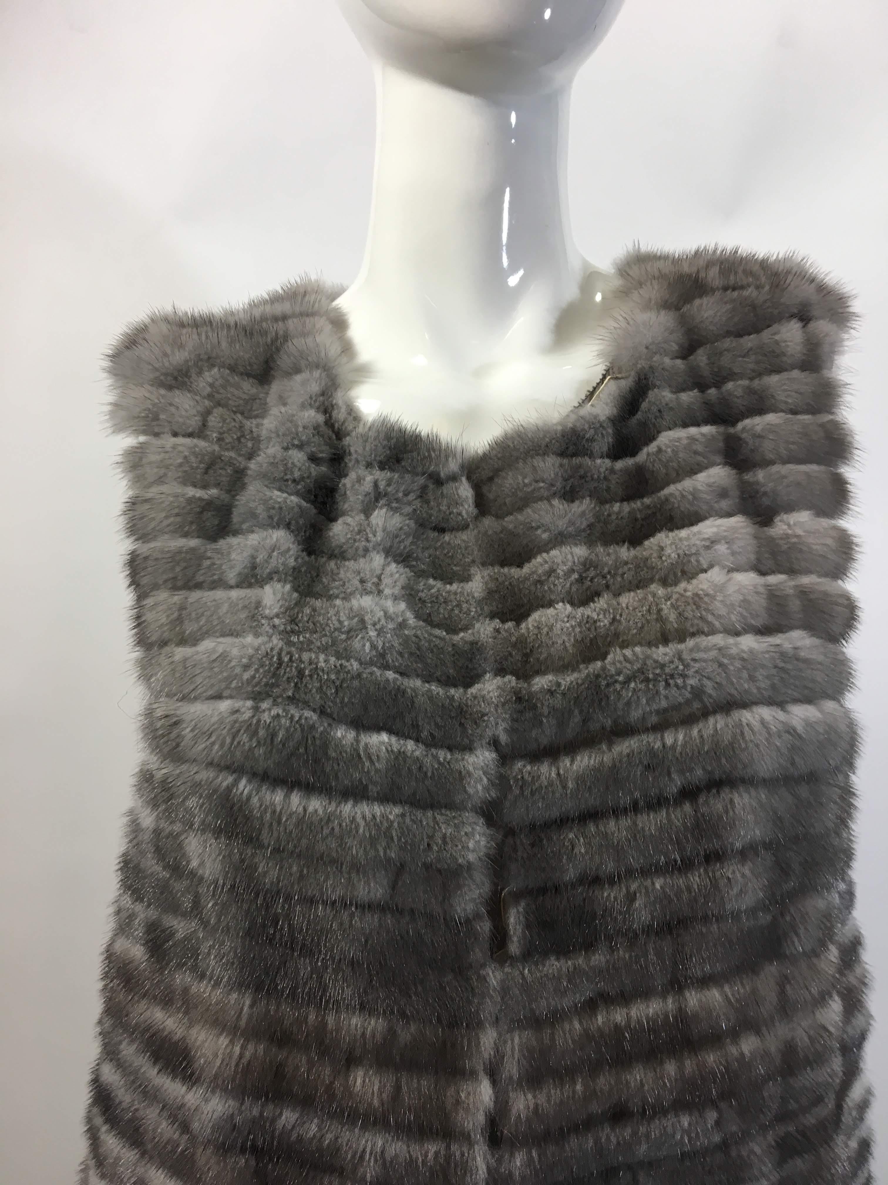 Gray Vera Wang Collection Mink Open Front  Vest 
