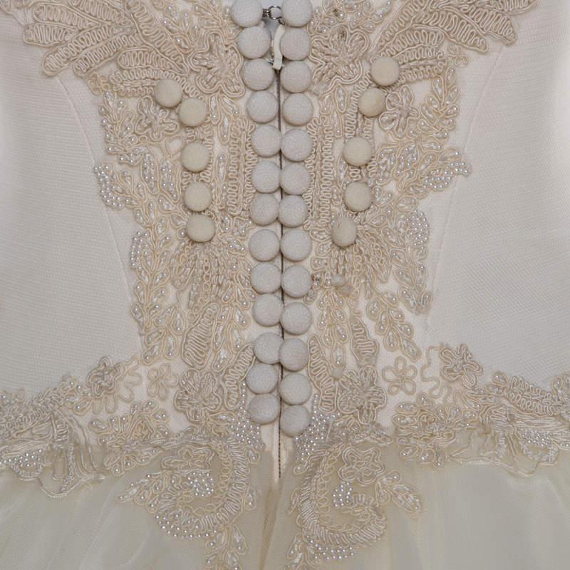 Vera Wang Cream Bead Embellished Silk Layered Tulle Gown L 5