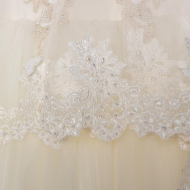 Vera Wang Cream Bead Embellished Silk Layered Tulle Gown L 6