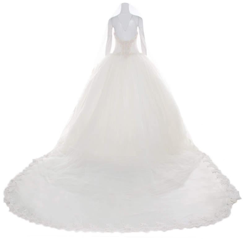 Vera Wang Cream Bead Embellished Silk Layered Tulle Gown L In Good Condition In Dubai, Al Qouz 2