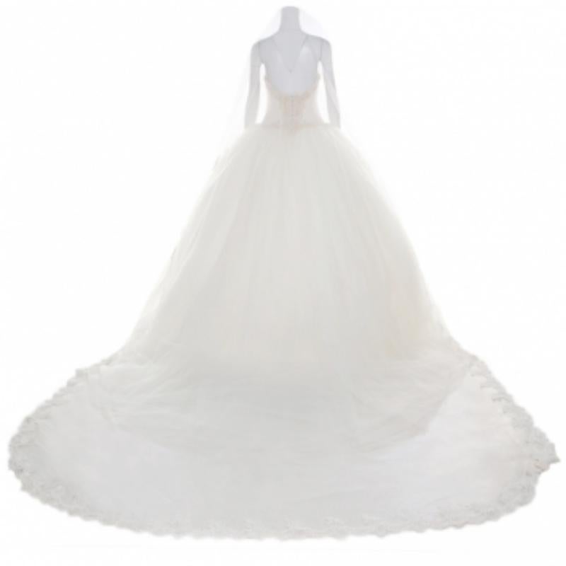 Women's Vera Wang Cream Bead Embellished Silk Layered Tulle Gown L