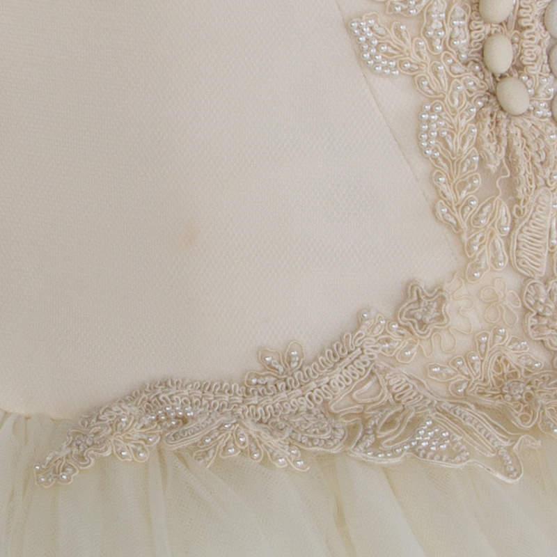 Vera Wang Cream Bead Embellished Silk Layered Tulle Gown L 1