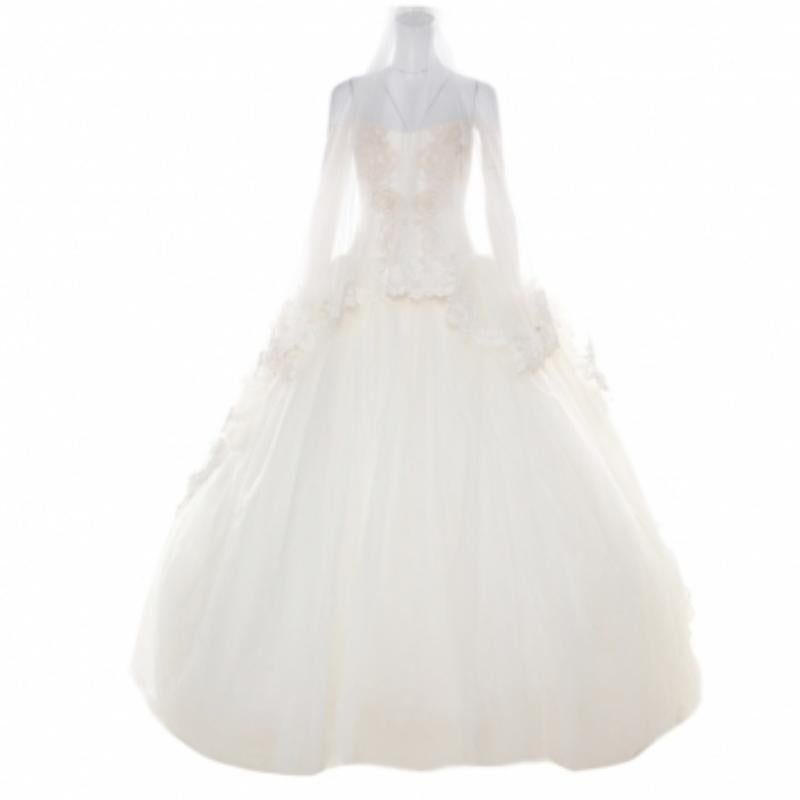 Vera Wang Cream Bead Embellished Silk Layered Tulle Gown L 1
