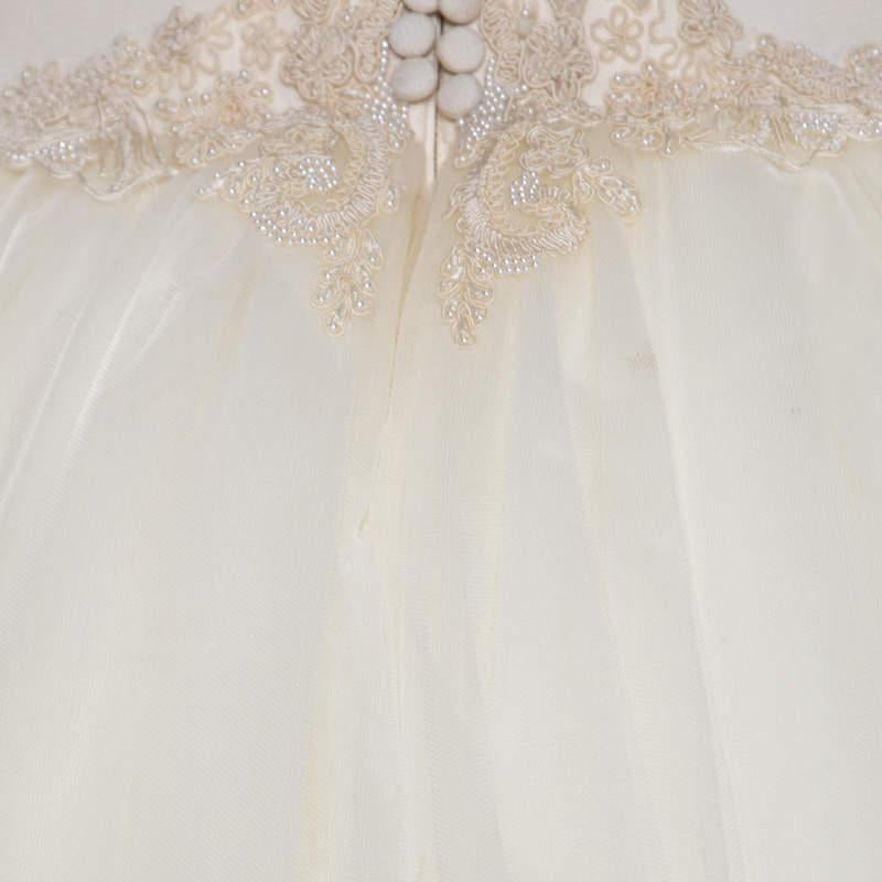 Vera Wang Cream Bead Embellished Silk Layered Tulle Gown L 3