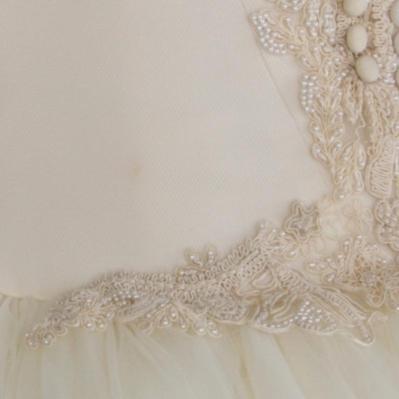 Vera Wang Cream Bead Embellished Silk Layered Tulle Gown L 3