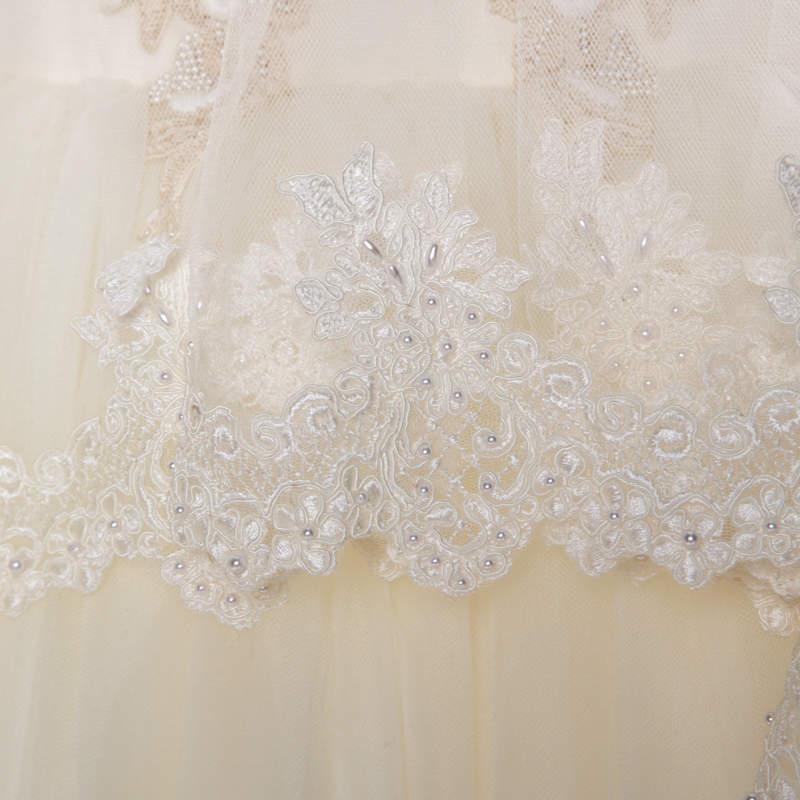 Vera Wang Cream Bead Embellished Silk Layered Tulle Gown L 4