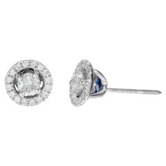 Used Vera Wang Diamond Sapphire Gold Halo Stud Earrings