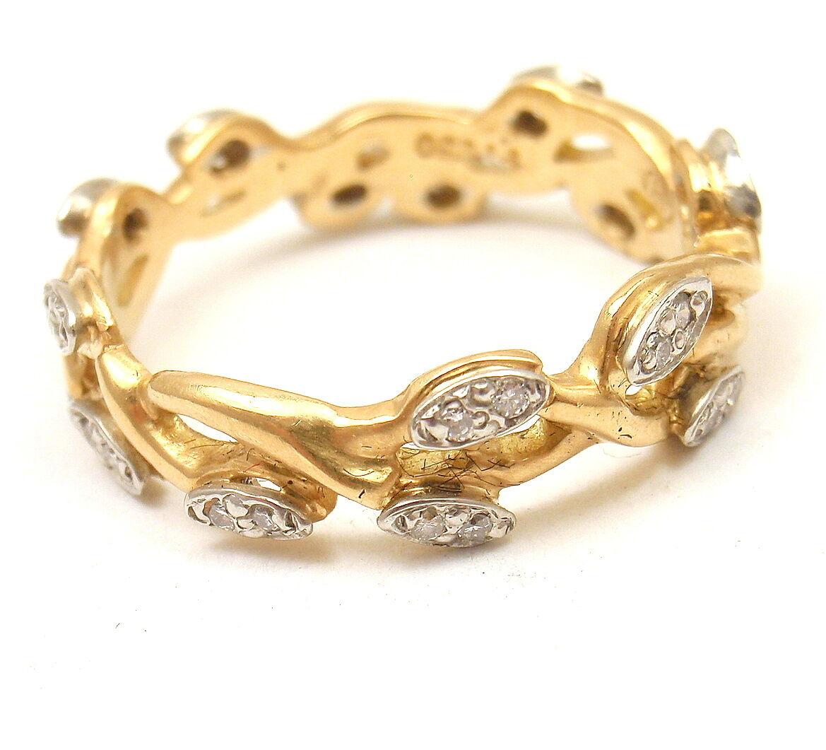 Vera Wang Diamond Vine Motif Yellow Gold Band Ring In Excellent Condition In Holland, PA