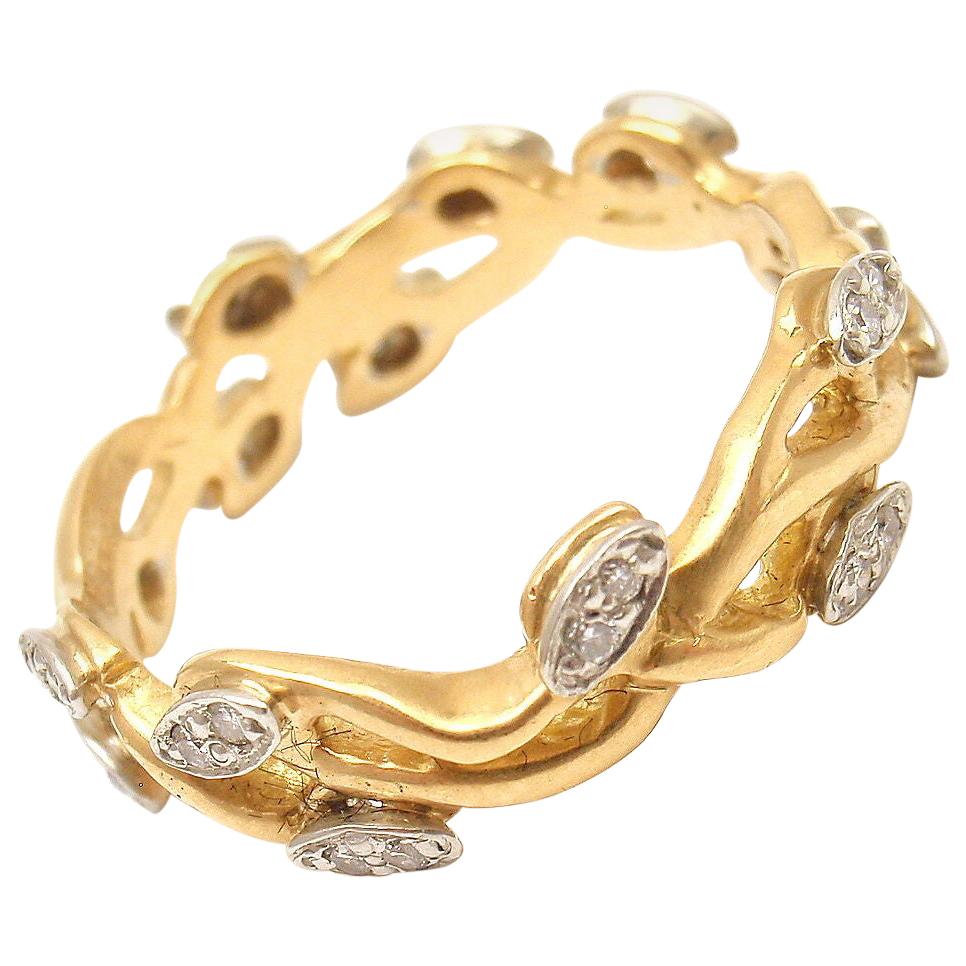 Vera Wang Diamond Vine Motif Yellow Gold Band Ring