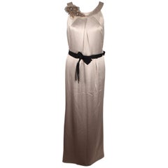 Vera Wang Gray Satin Evening Dress with Brooch Size 42