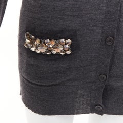 VERA WANG grey wool black tulle lined crystal embellished cardigan sweater