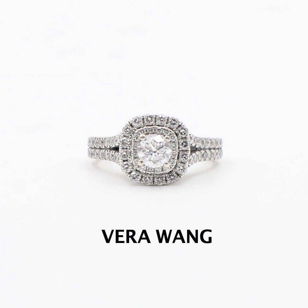 Round Cut Vera Wang Halo Diamond Engagement Ring Rounds 1 1/2 Carat in 14 Karat Gold