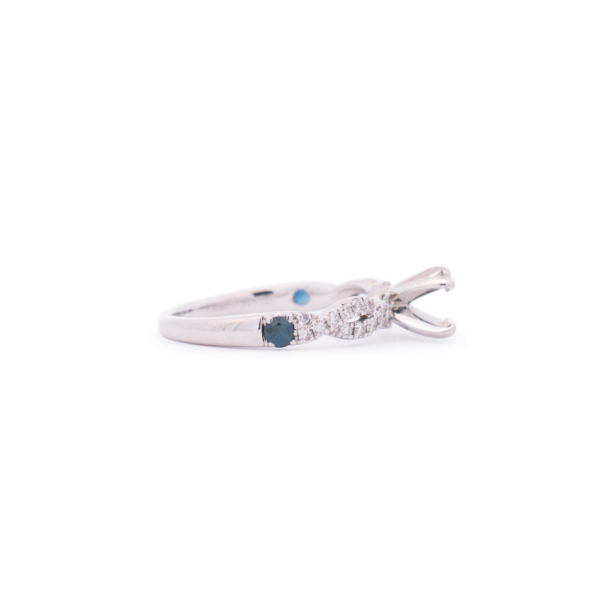 Brilliant Cut Vera Wang Ladies 14K White Gold Diamond & Sapphires Semi Mount Engagement Ring For Sale