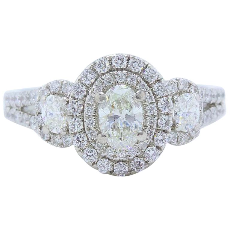 Vera Wang Love 1 1/2 Carat Oval Three-Stone Diamond Halo Ring 14 Karat WG