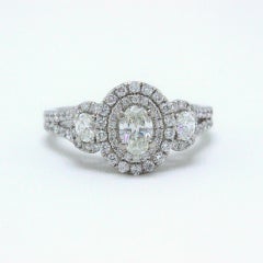 Vera Wang Love 1 1/2 Carat Oval Three-Stone Diamond Halo Ring 14 Karat WG
