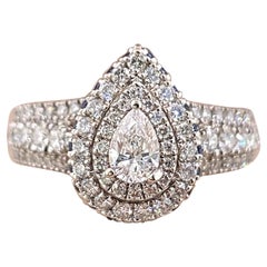Vera Wang Love 1.00 tcw Pear Shape Diamond Sapphire Double Frame Engagement Ring