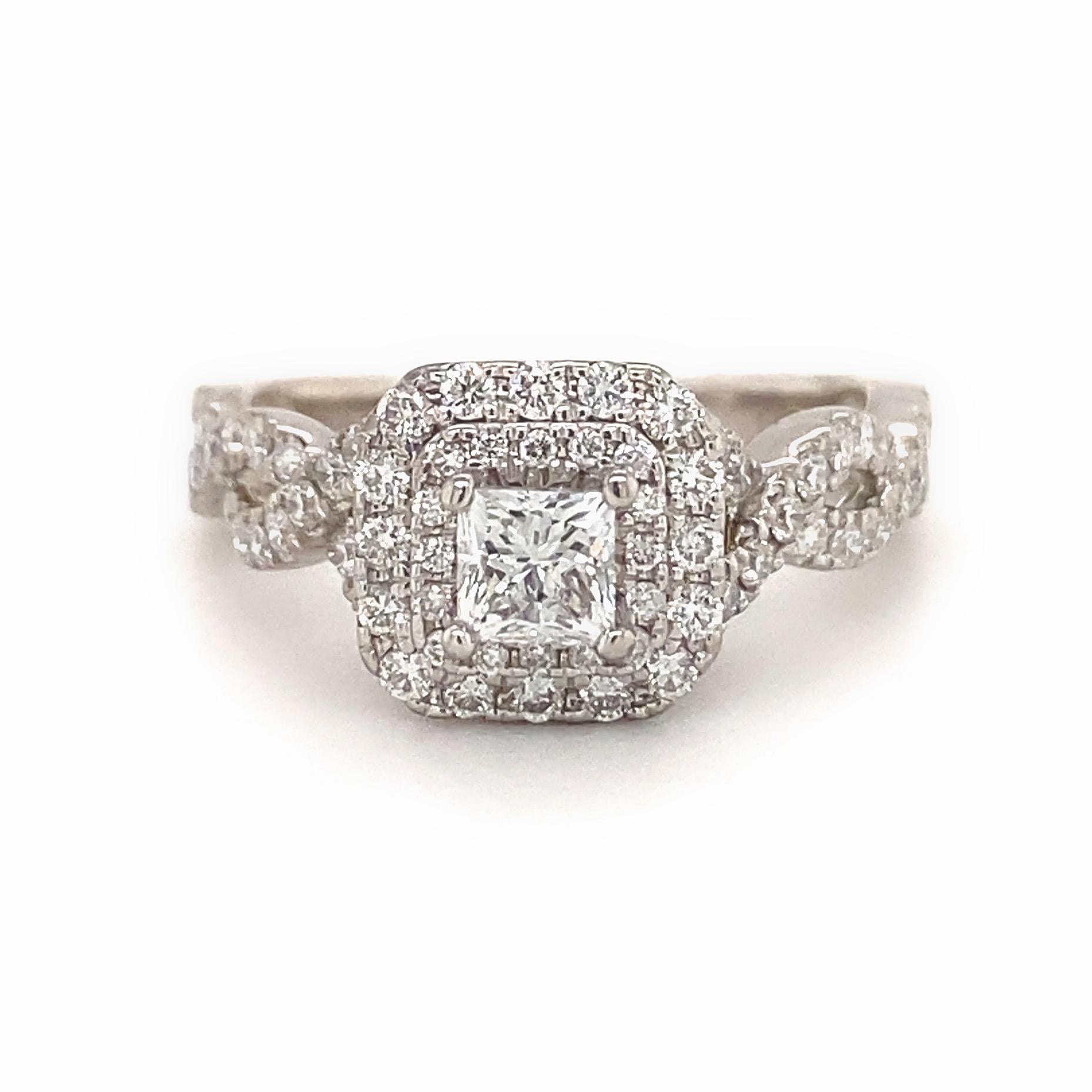 Princess Cut Vera Wang Love 1.00 Carat Princess Diamond Double Twist 14 Karat WG Ring For Sale
