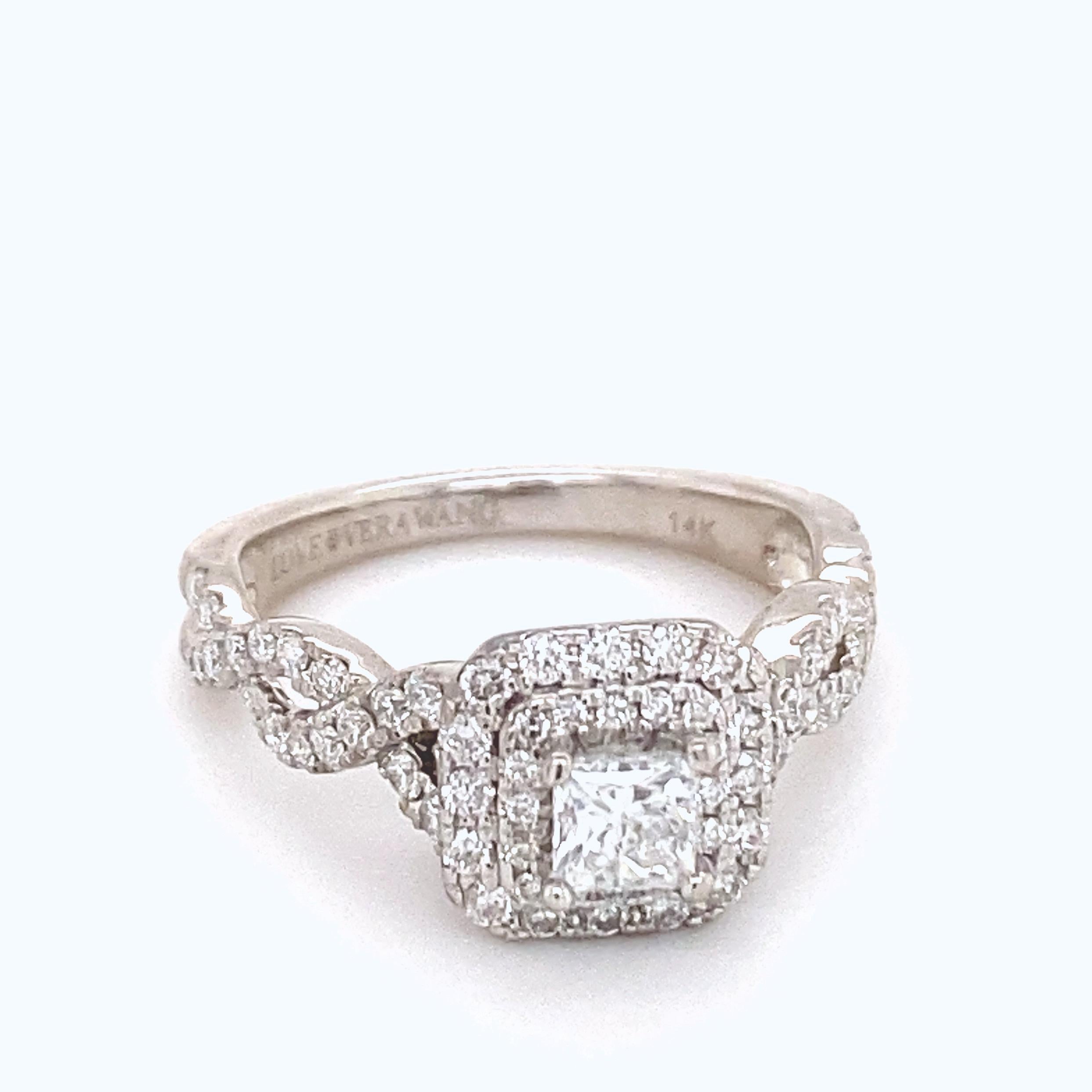 Women's Vera Wang Love 1.00 Carat Princess Diamond Double Twist 14 Karat WG Ring For Sale