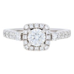 Vera Wang Love 1.12 Carat Diamond and Sapphire Ring, 14 Karat Gold Halo GIA