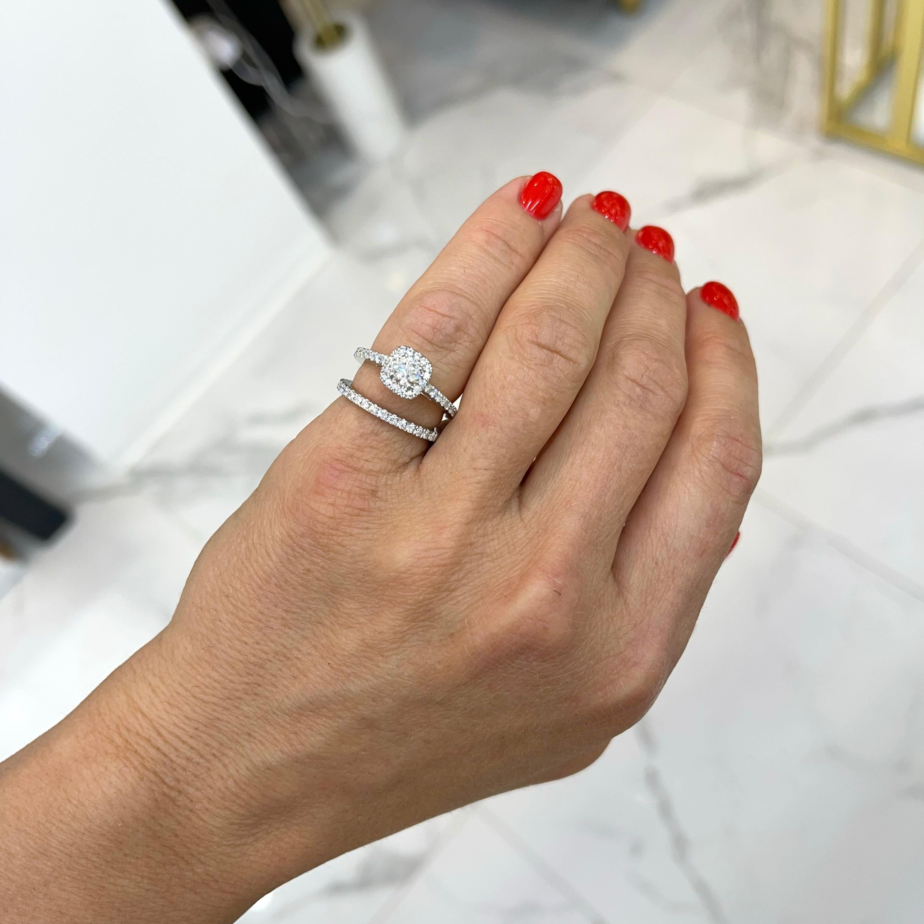 Vera Wang Love 14K White Gold Halo Diamond Engagement Ring Wedding Band  For Sale 4