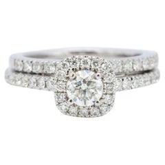 Vera Wang Love 14K White Gold Halo Diamond Engagement Ring Wedding Band 