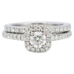 Used Vera Wang Love 14K White Gold Halo Diamond Engagement Ring Wedding Band 