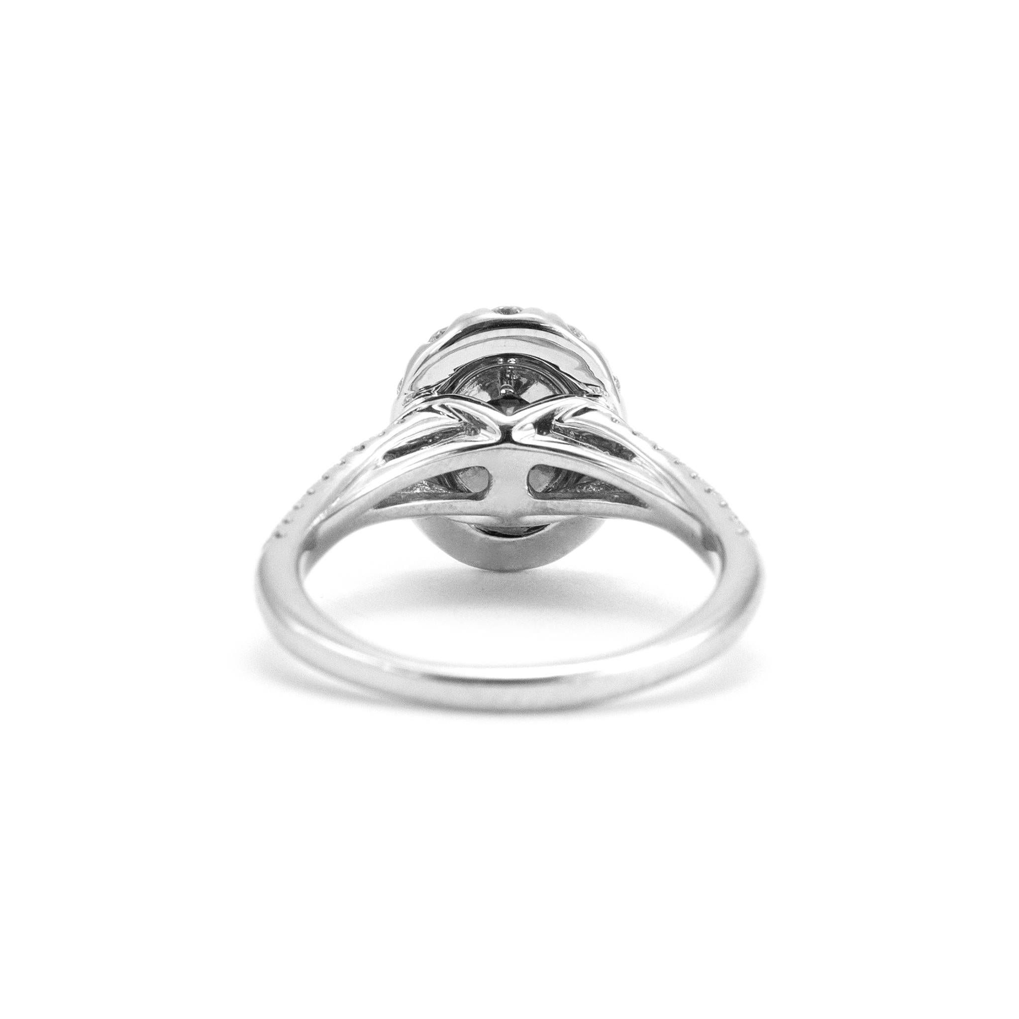 Vera Wang Love 14K White Gold Oval Double Halo 1.67ctw Diamond Engagement Ring In Excellent Condition In Houston, TX