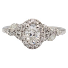 Used Vera Wang Love 14K White Gold Oval Halo Diamond Twisted Shank Engagement Ring